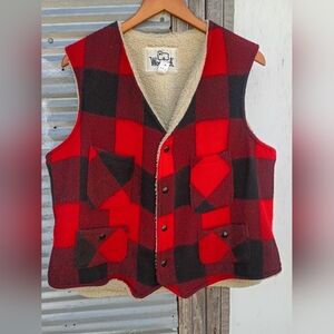 Vintage Woolrich red buffalo plaid check vest size large